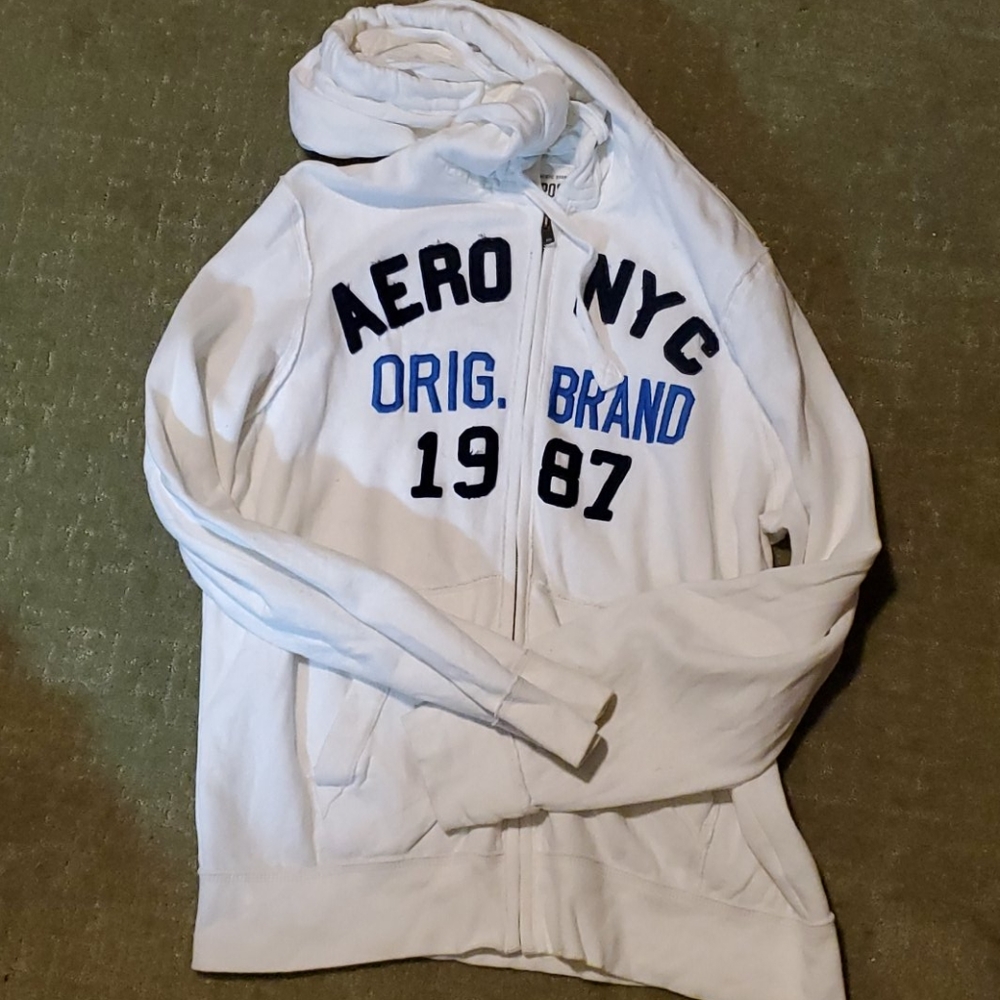 Aero white zip up hoodie